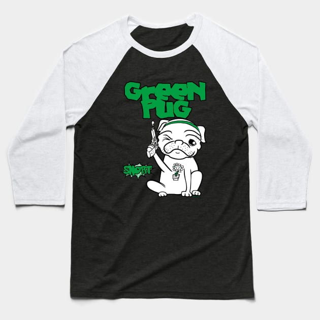 Green pug Baseball T-Shirt by darklordpug